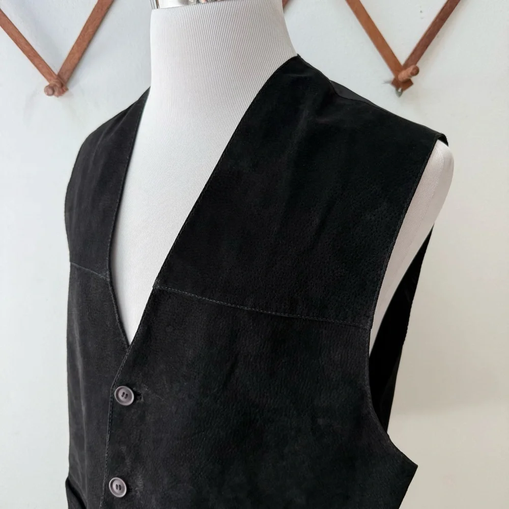 Vintage Leather Black Button Up Waistcoat Vest